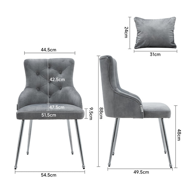 Grey Velvet Tufted Dining Chair with Cushion 88cm H