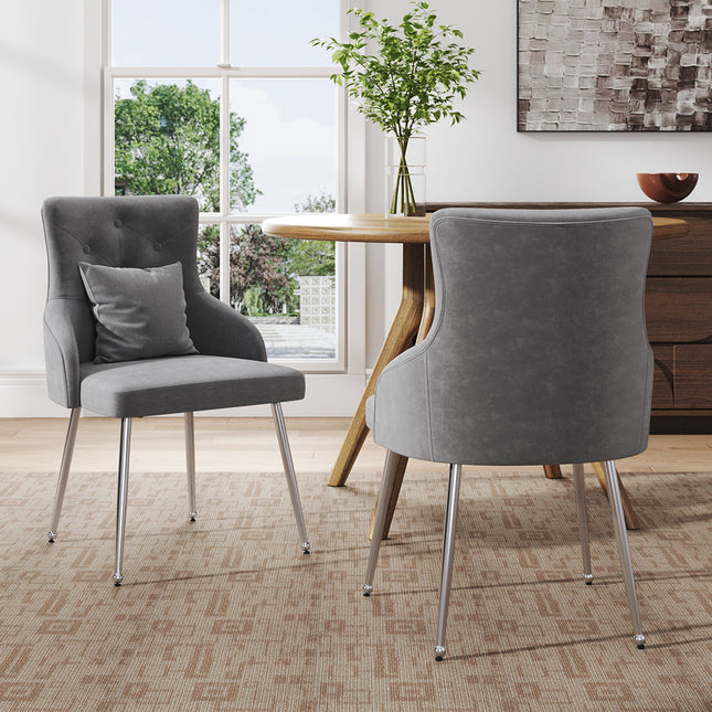 Grey Velvet Tufted Dining Chair with Cushion 88cm H