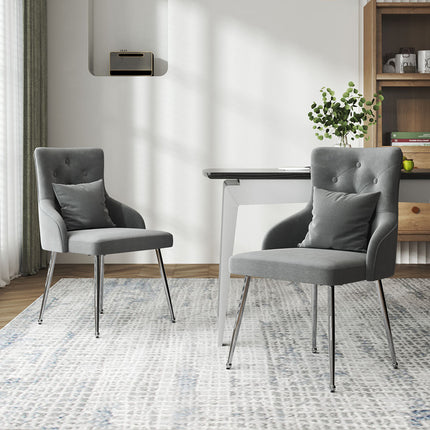 Grey Velvet Tufted Dining Chair with Cushion 88cm H