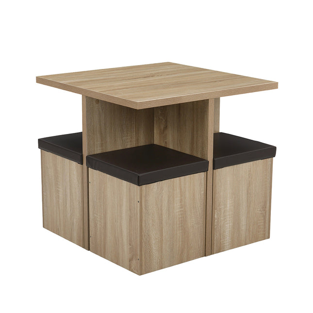 Wood Versatile Table and 4 Storage Stools Set,Natural And Brown