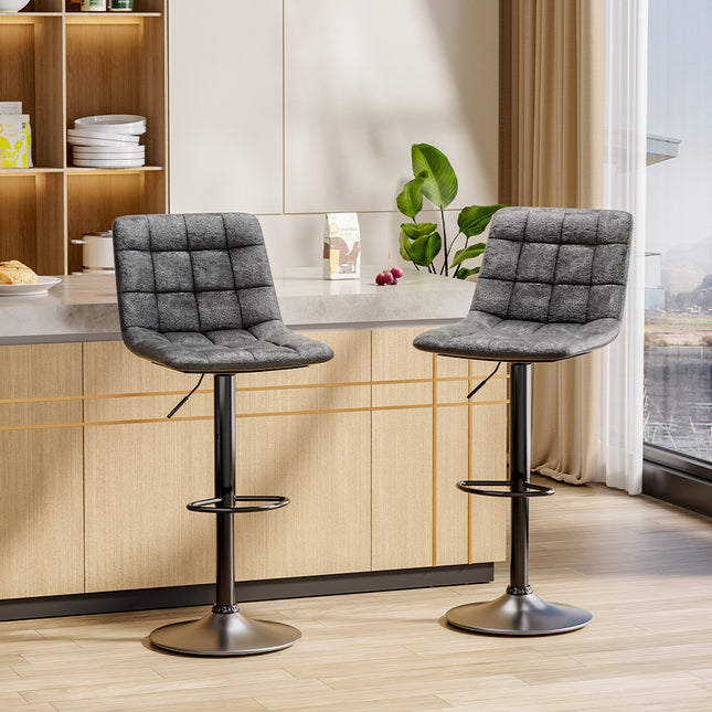 Two Pieces of Upholstered Swivel Bar Stools for Gas Lifts