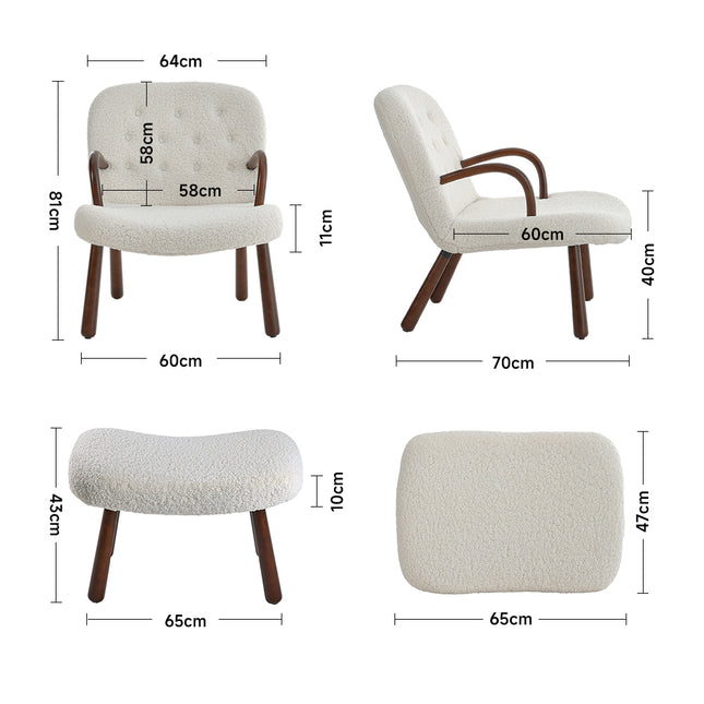 Sherpa Armchair and Footstool Set with Wooden Legs