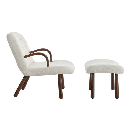 Sherpa Armchair and Footstool Set with Wooden Legs