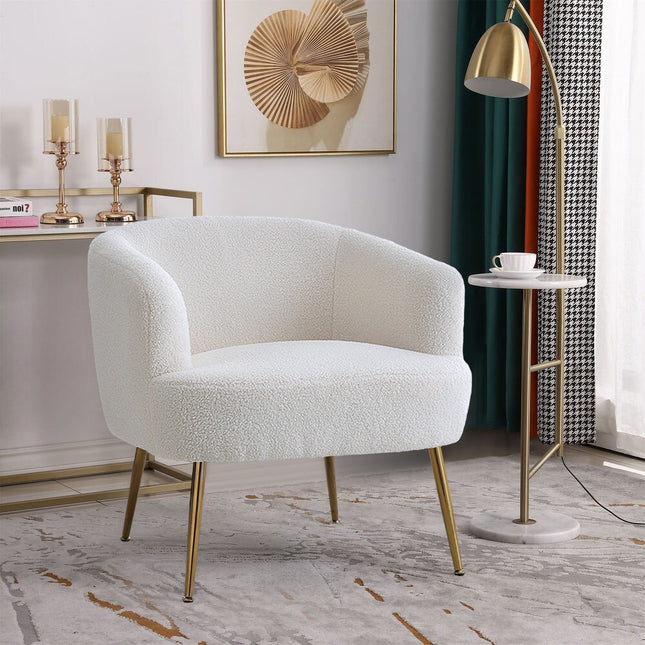 White Teddy Fabric Armchair with Metal Legs
