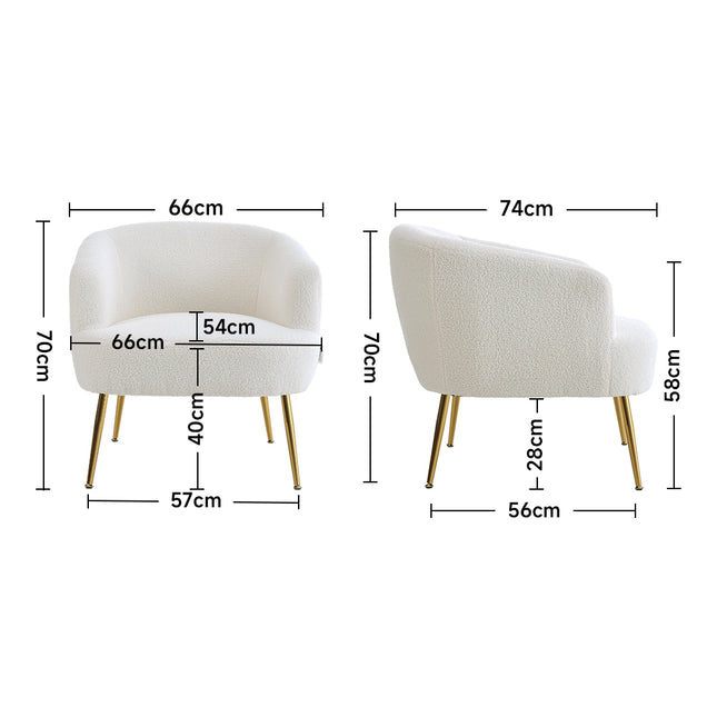 White Teddy Fabric Armchair with Metal Legs