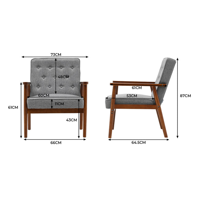 Grey Modern Wood Frame Upholstered Lounge Chair