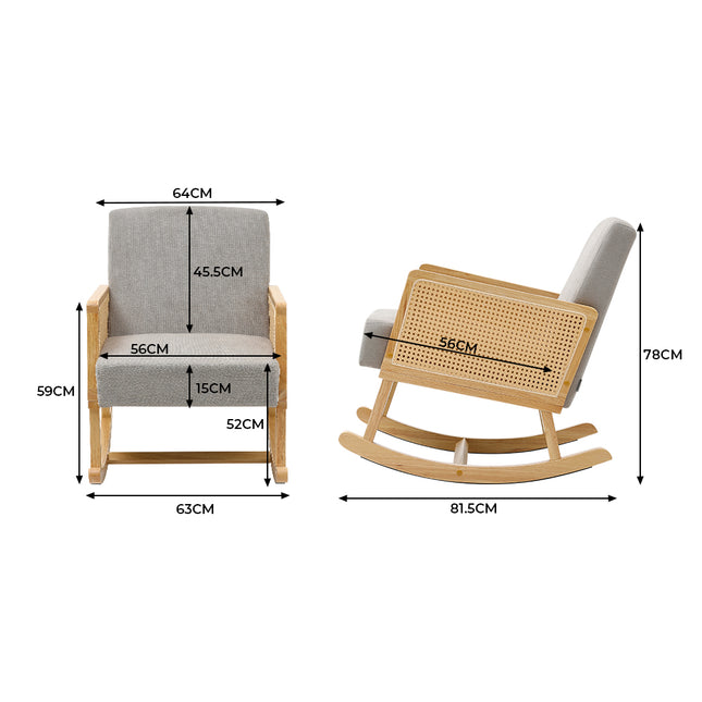 Wooden Rocking Chair in Grey Linen