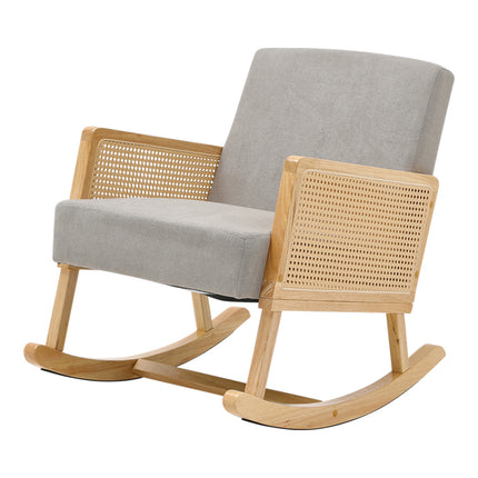 Wooden Rocking Chair in Grey Linen