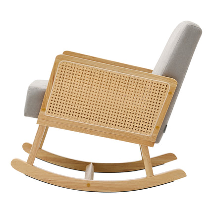 Wooden Rocking Chair in Grey Linen