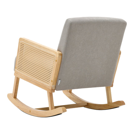 Wooden Rocking Chair in Grey Linen