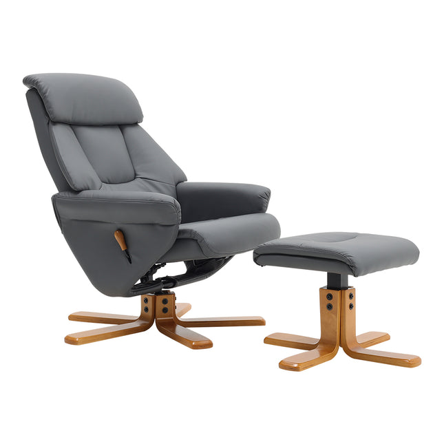 Grey Faux Leather Lounge Recliner Armchair with Ottoman