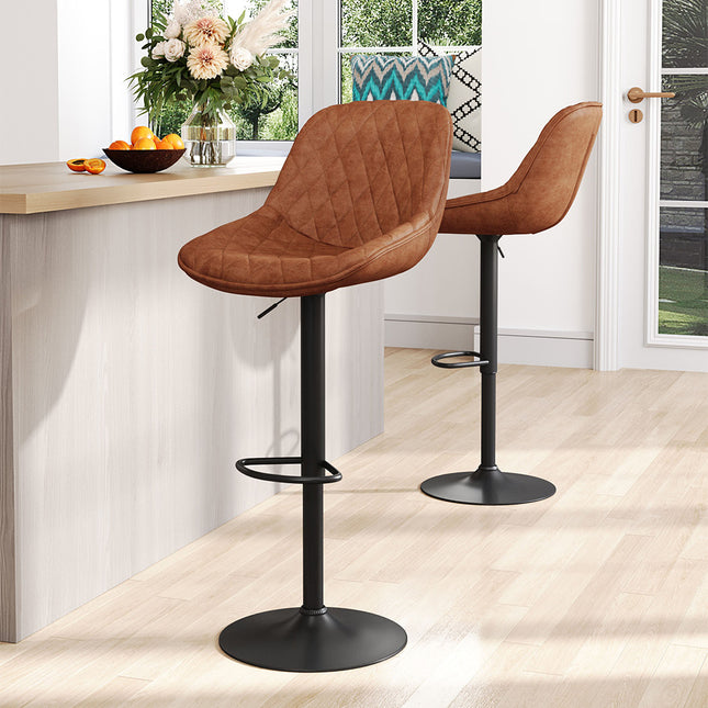 Set of 2 PU Leather Swivel Bar Stools with Adjustable Height 90–110cm
