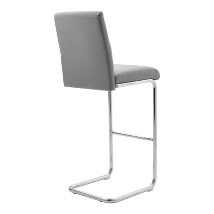 2 Pcs Grey PU Leather Bar Stools with Backrest for Pub Dining Room 108cm H