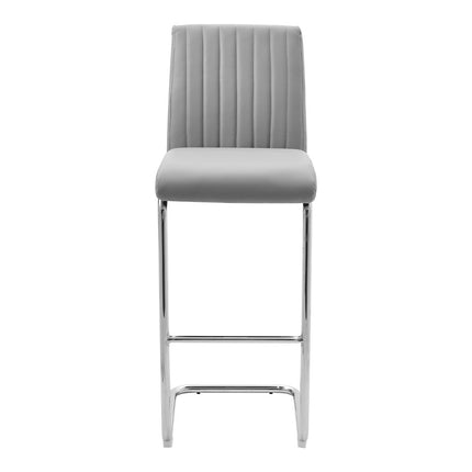 2 Pcs Grey PU Leather Bar Stools with Backrest for Pub Dining Room 108cm H
