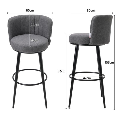 Set of 2 Premium Linen Upholstered Bar Stools 103cm High