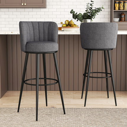 Set of 2 Premium Linen Upholstered Bar Stools 103cm High