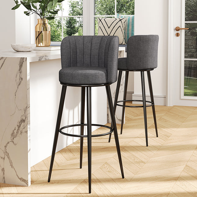 Set of 2 Premium Linen Upholstered Bar Stools 103cm High
