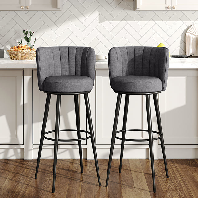 Set of 2 Premium Linen Upholstered Bar Stools 103cm High