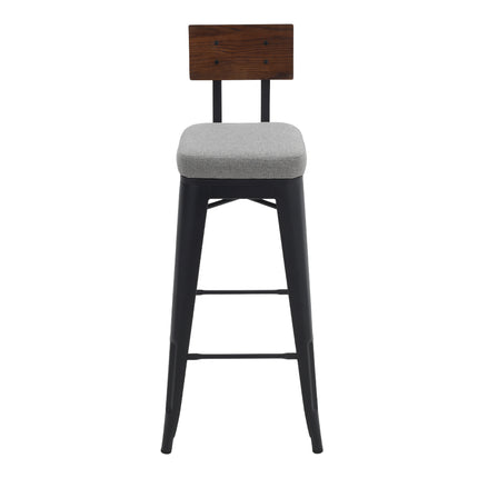 2Pcs Metal Breakfast Bar Stools with Cushions and Backrest,Grey 106cm