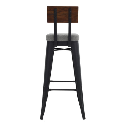 2Pcs Metal Breakfast Bar Stools with Cushions and Backrest,Grey 106cm