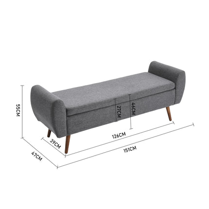 Linen Upholstered Storage Bench,Grey, 151x55cm