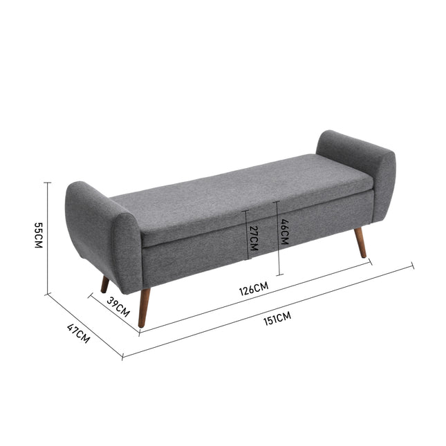 Linen Upholstered Storage Bench,Grey, 151x55cm