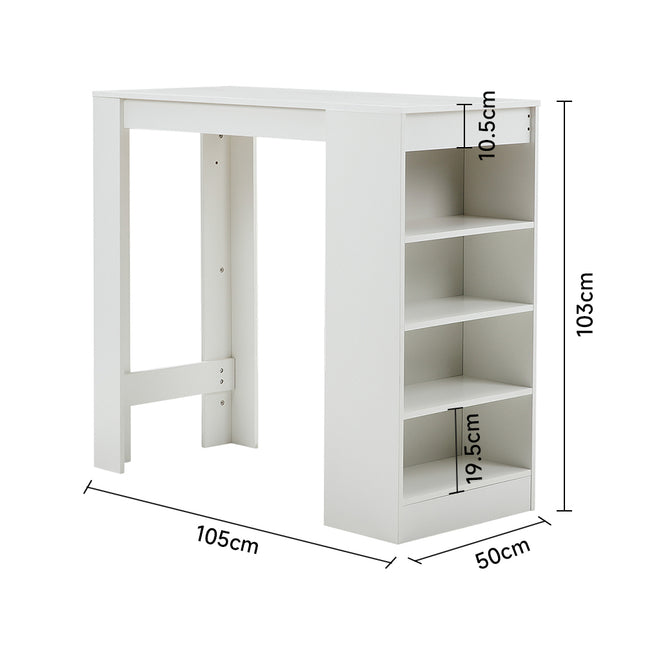White Wooden Bar Table with Open Shelves White Table Top 103cm