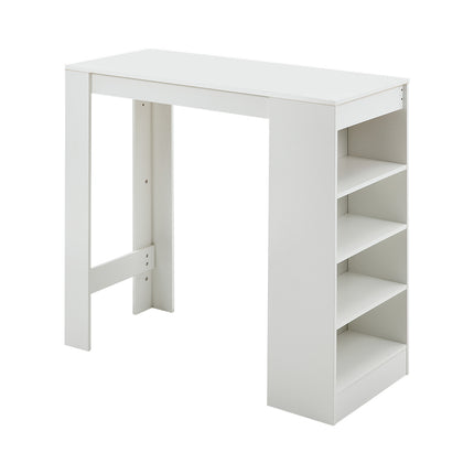 White Wooden Bar Table with Open Shelves White Table Top 103cm
