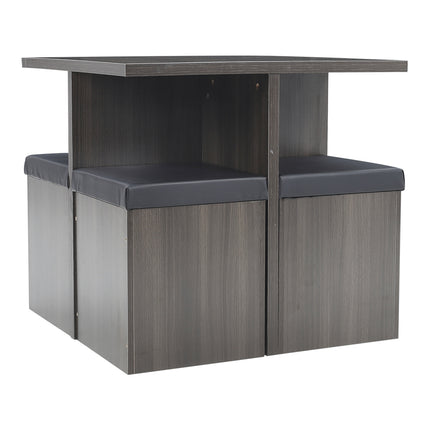 Wood Versatile Table and 4 Storage Stools Set,Grey And Black
