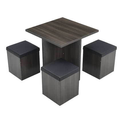 Wood Versatile Table and 4 Storage Stools Set,Grey And Black
