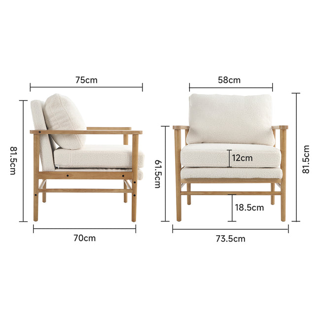 White Upholstered Teddy Bear Fur Wooden Armchair