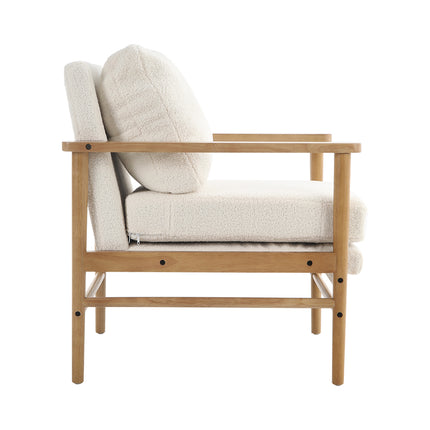 White Upholstered Teddy Bear Fur Wooden Armchair