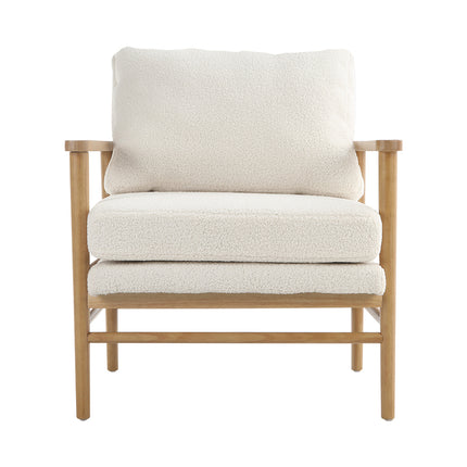 White Upholstered Teddy Bear Fur Wooden Armchair