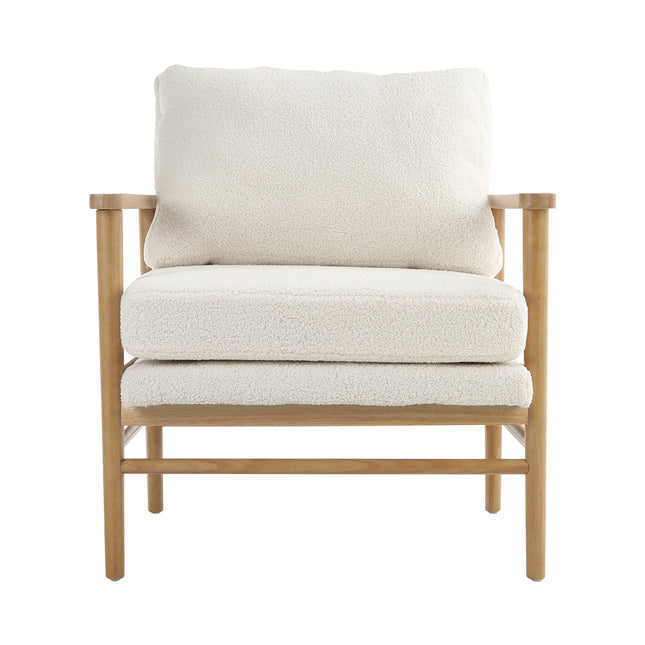 White Upholstered Teddy Bear Fur Wooden Armchair