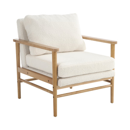 White Upholstered Teddy Bear Fur Wooden Armchair