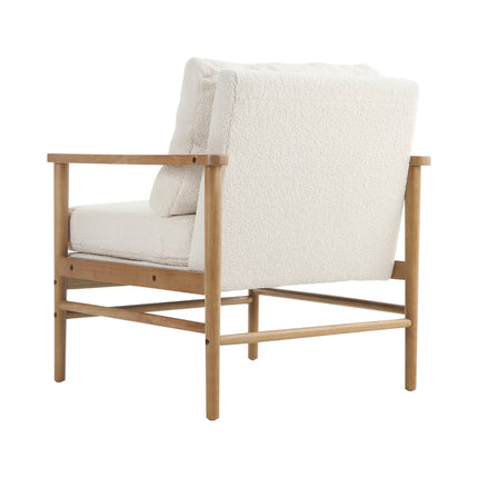 White Upholstered Teddy Bear Fur Wooden Armchair