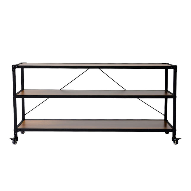 Mobile 3-Tier Wood & Metal Shelf with Lockable Wheels