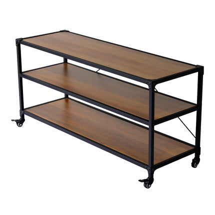 Mobile 3-Tier Wood & Metal Shelf with Lockable Wheels
