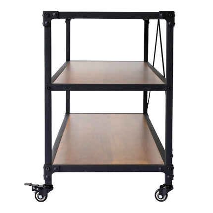 Mobile 3-Tier Wood & Metal Shelf with Lockable Wheels