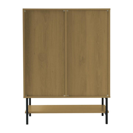Contemporary Storage Cabinet with Fluted Glass Door and Slatted Drawers