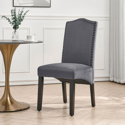 Set of 2 Grey Velvet High Back Dining Chair