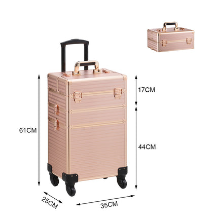 3in1 Cosmetic Train Case with Detachable Beauty Storage Box,Rose Gold