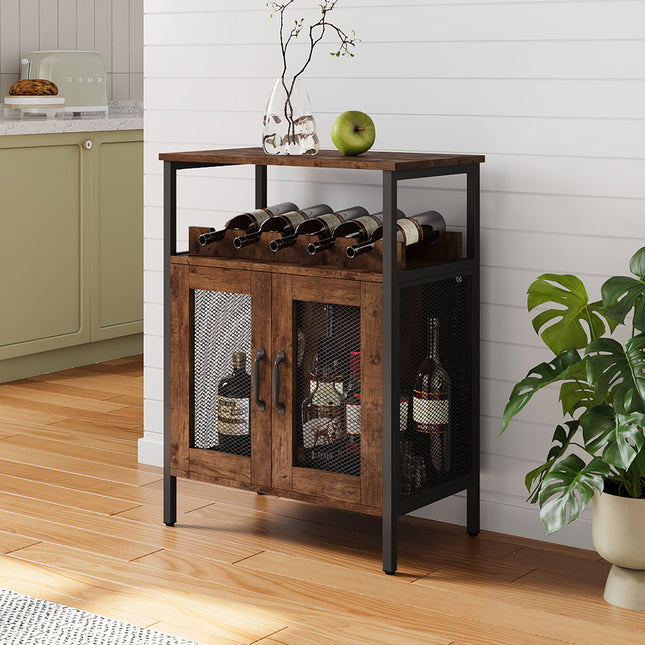 Wooden Wine Bar Cabinet with Wine Rack and Stemware Holders