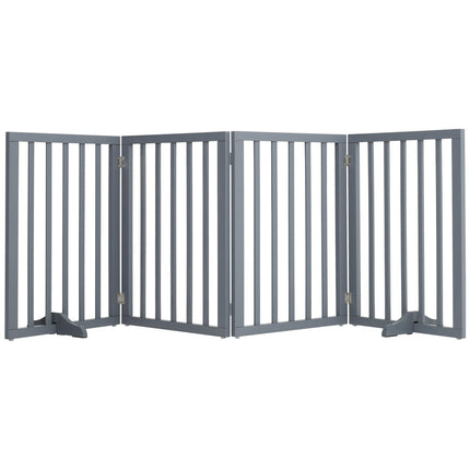 Foldable Wood Pet Free Standing Indoor Gate Grey 4 Panels