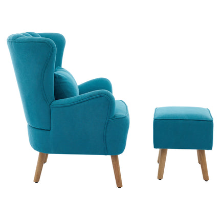 Modern Wingback Accent Chair Armchair with Footstool and Lumbar Pillow