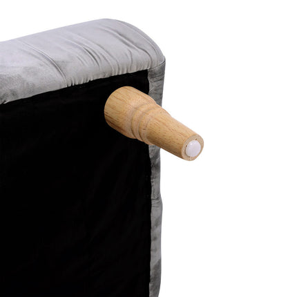 Grey Wood Leg Footstool with Velvet Buttons