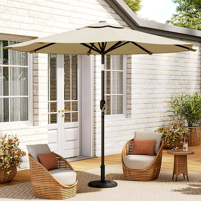 3M Large Garden LED Parasol Outdoor Umbrella with Light Sun Shade Crank Tilt with 10KG Round Base, Beige