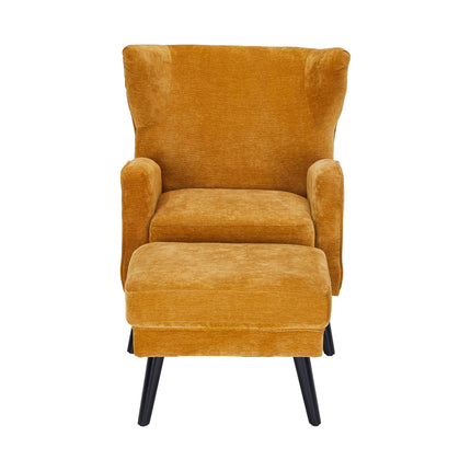 Yellow Chenille Leisure Chair with Footstool