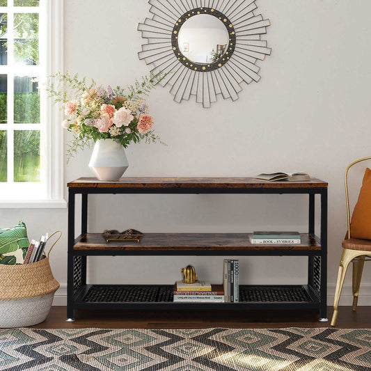 Industrial Rustic Wood Console Table with Storage Shelf