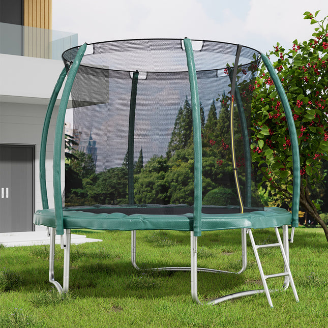 Dark Green 10FT Outdoor Enclosure Trampoline with Ladder
